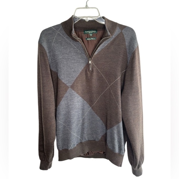 Fairway & Greene Sweater Large 1/4 Zip Argyle Merino Wool Lined Golf Classic - Picture 5 of 13